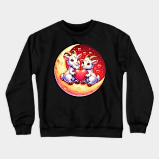 Valentine Goat Couple on Moon Valentines Day Goat Crewneck Sweatshirt